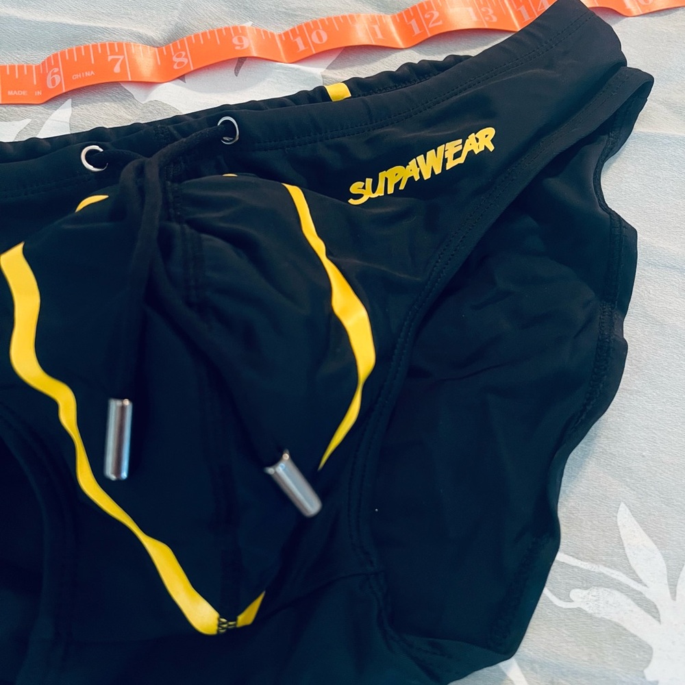 Black and Yellow Athletic Swim Trunks